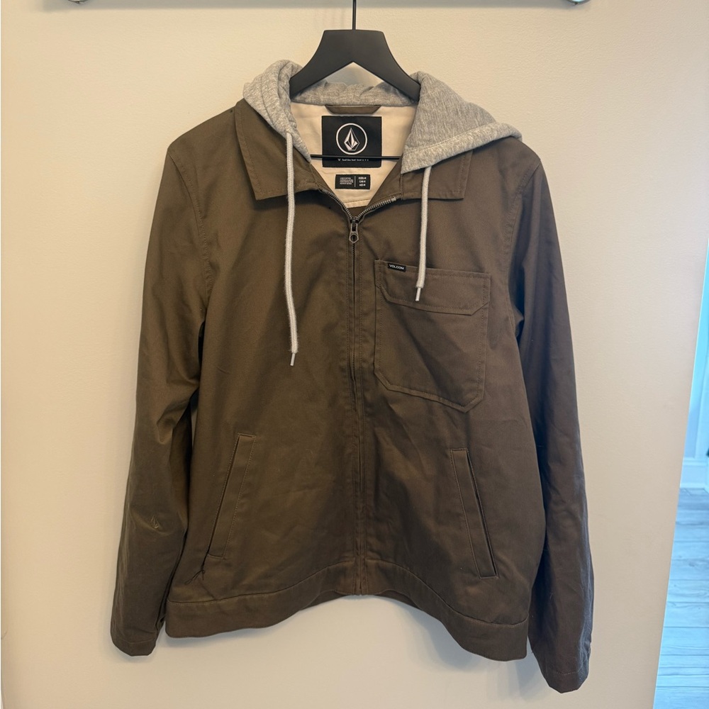 Volcom Hooded Jacket Brown Canvas Zip Up Hoodie Jacket Mens M